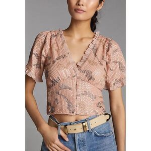 Brand New Anthropologie Forever That Girl Sequined V-Neck Blouse in Neutral